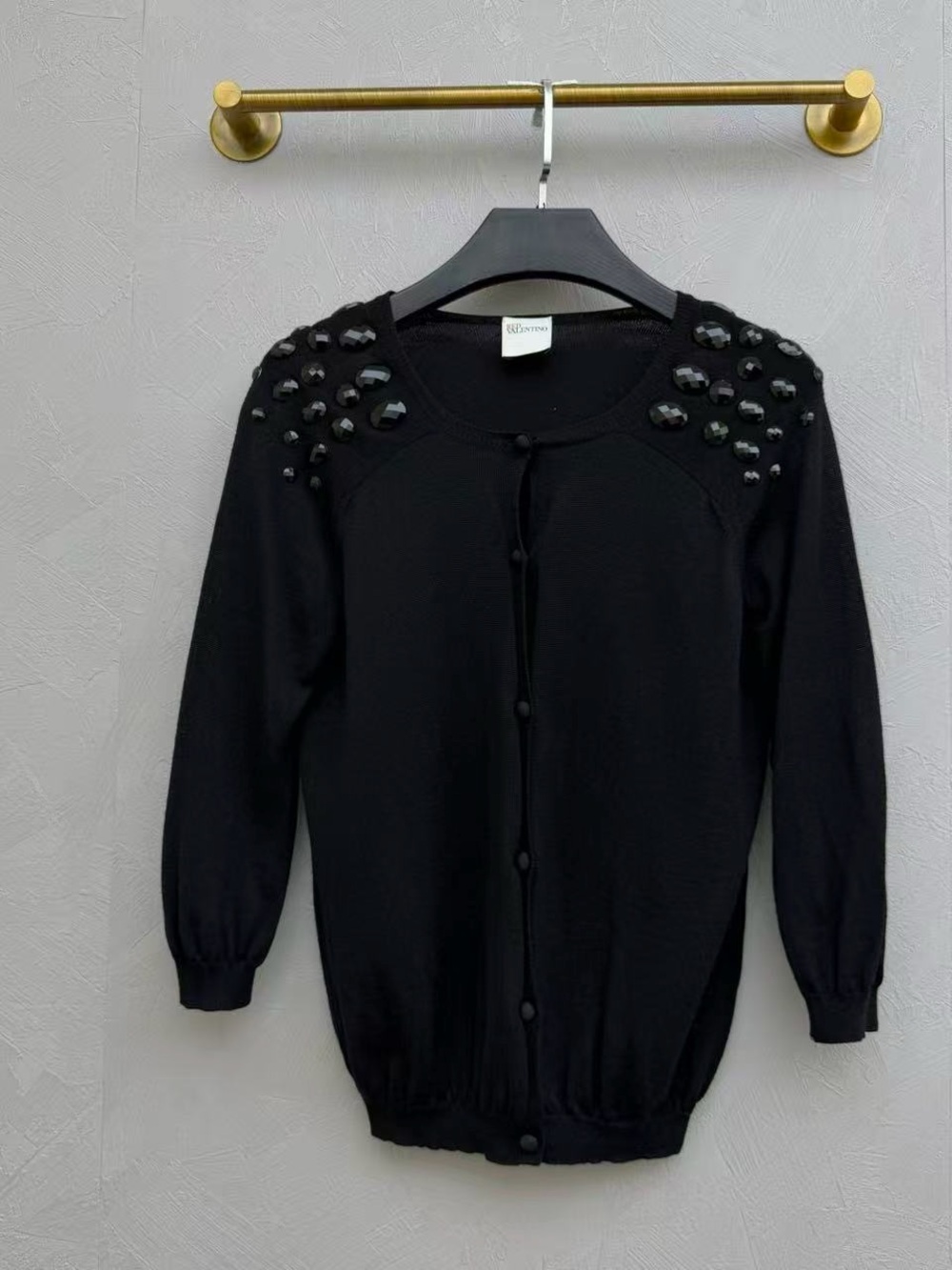 Valentino Black Embellished Shoulder Button-Front Cardigan